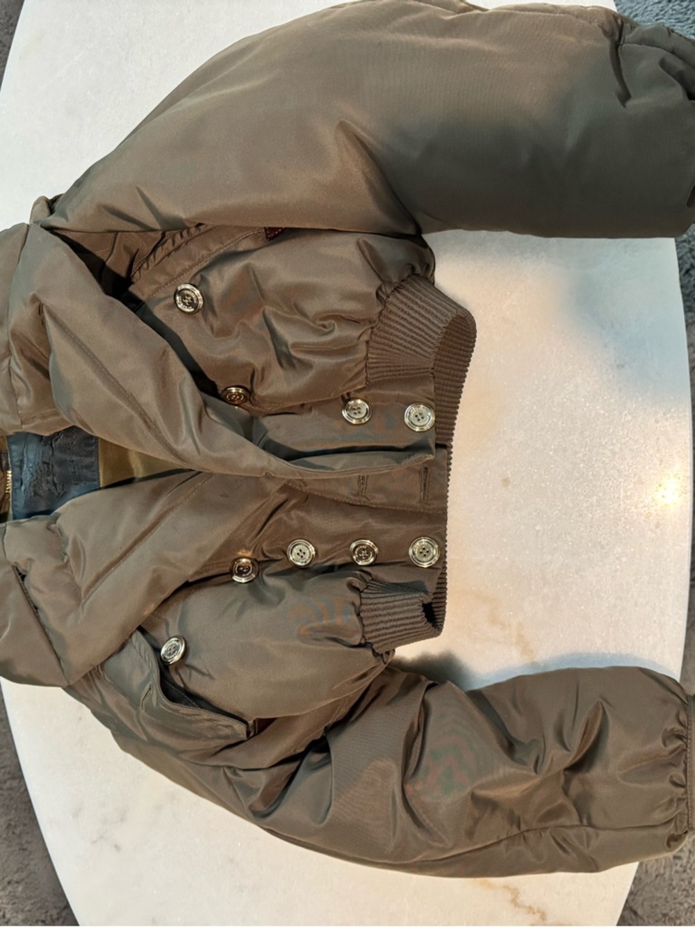 Burberry Olive Brown Quilted Jacket with Gold Chain Detail